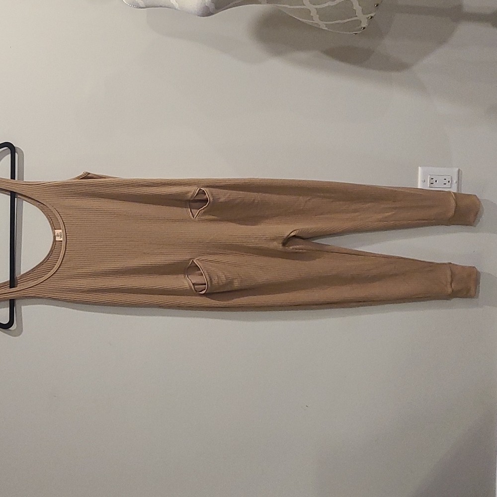 Smash + Tess Ribbed Romper with cuffed legs in Dark Taupe
